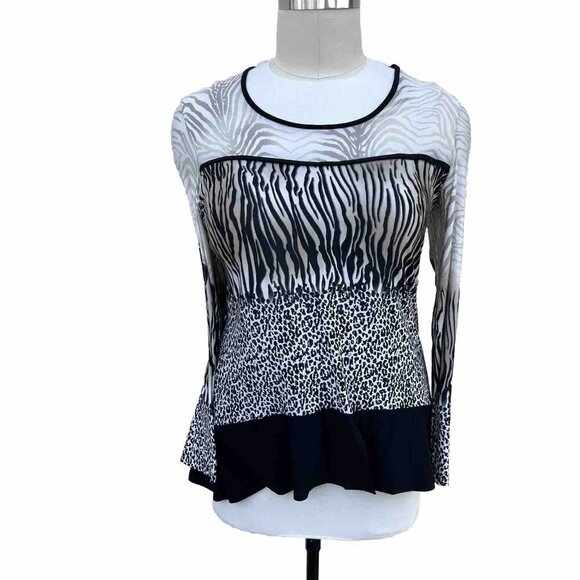 Bali Tops - Women's Bali - Multi Animal Print Two Tone Black & White Stretch Tunic XXL